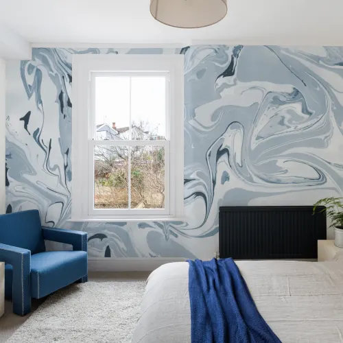 Mural de papel de parede marmoreado Drift Blue