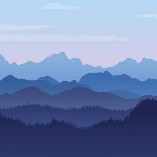 Blue Illustrated Landscape Mountains Wallpaper Mural
