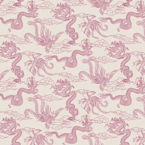 Raspberry Chinese Dragon and Phoenix Outline Wallpaper