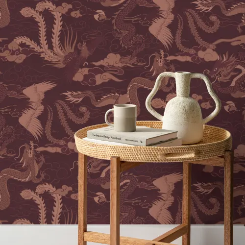 Papel pintado de Dragón chino rojo y Fénix