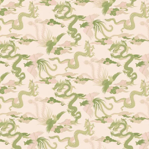 Carta da parati verde con drago cinese e fenice