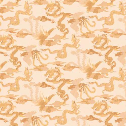 Gold Chinese Dragon and Phoenix Wallpaper