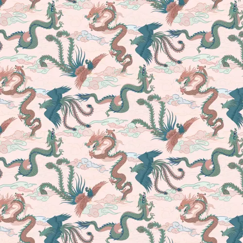 Colorful Chinese Dragon and Phoenix Wallpaper