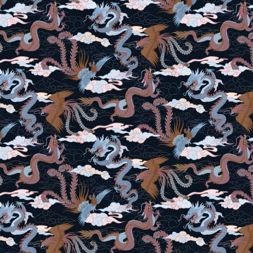 Dunkler chinesischer Drache und Phönix Tapete