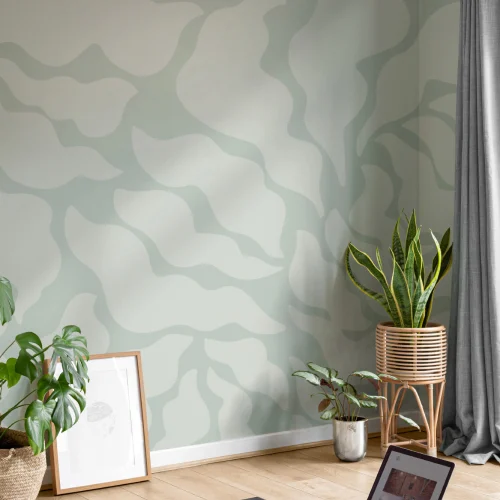 Abstract Modern Botanical Shapes Green Wallpaper Mural