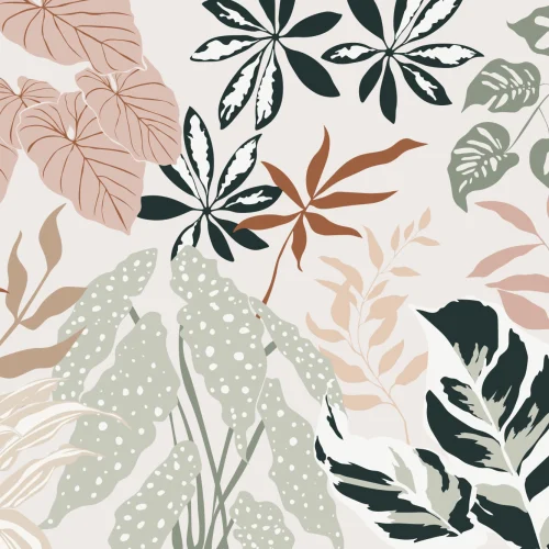 Neutral and Green Modern Botanical Plants Wallpaper Mural