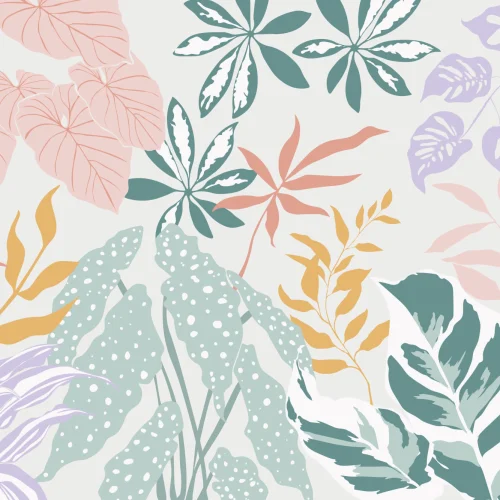 Pastel Kleurrijke Moderne Botanische Planten Behang Muurschildering