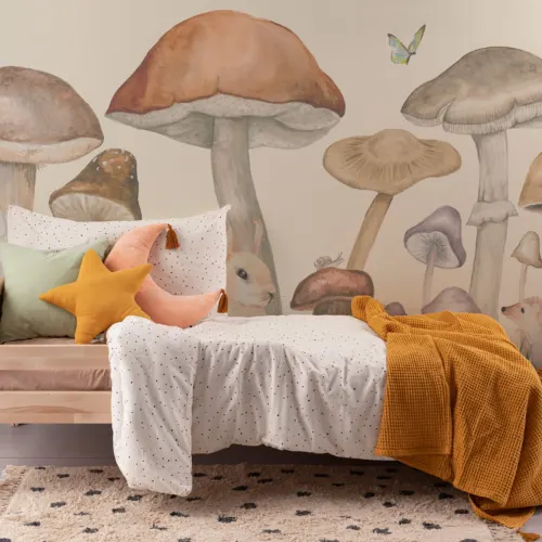 Mushrooms and Forest Animals Wallpaper Mural