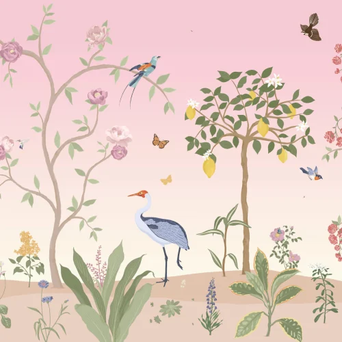 Pink Chinoiserie Floral Spring Garden Wall Mural
