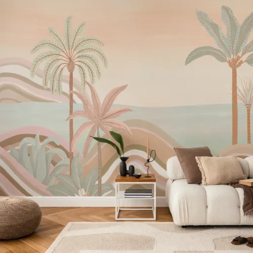 Pastel Tropical Landscape Mural