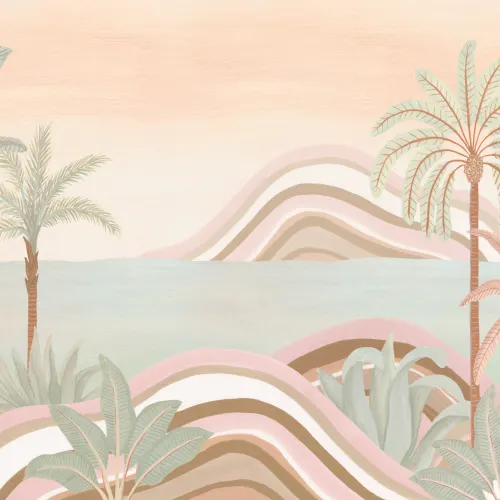 Pastel Tropical Landscape Mural