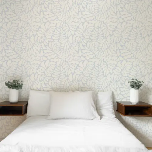 Carta da Parati Azzurra e Beige Chiaro con Forme Astratte Morbide