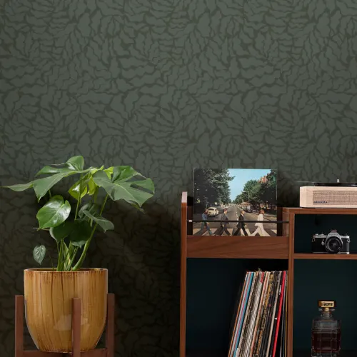 Donkergroen Abstract Botanisch Herhalingspatroon Behang