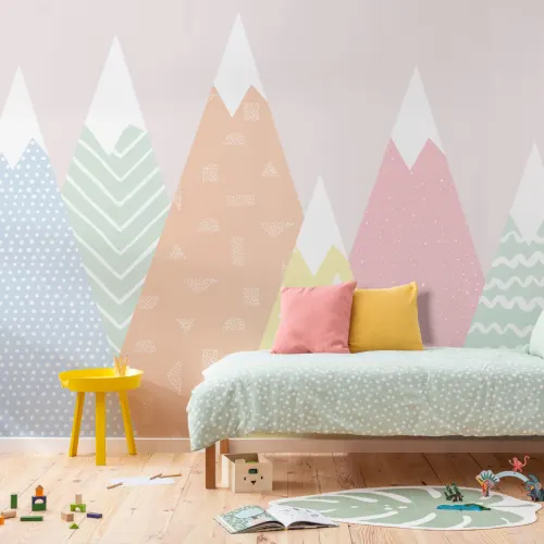 Kids Pastel Patterned Mountains Wallpaper Mural