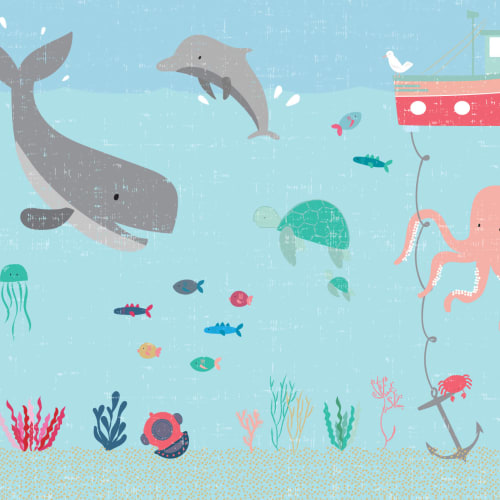 Kids Cute Sea Creatures Wallpaper Mural