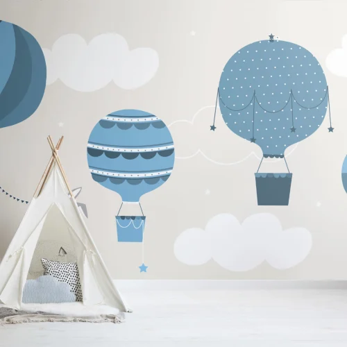 Kids Blue Bunny & Balloons Wallpaper Mural