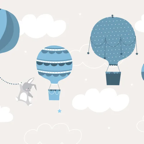 Kids Blue Bunny & Balloons Wallpaper Mural