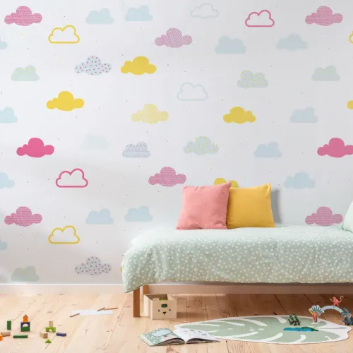 Bright Pastel Cloud Pattern Wallpaper Mural