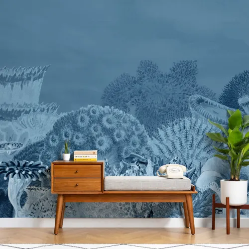 Mural de recifes de coral com ilustrações vintage da Marinha