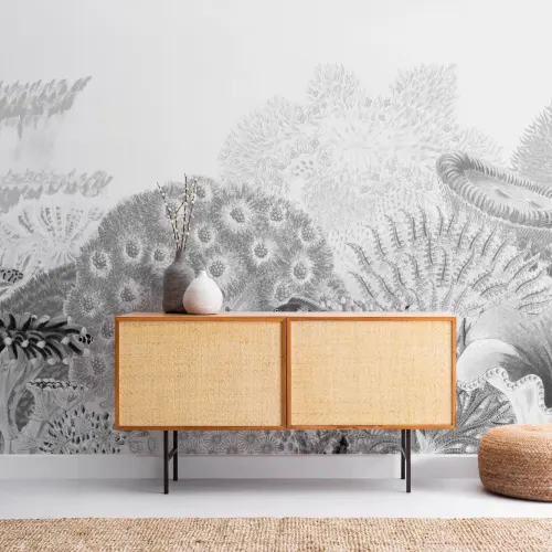 Gray Vintage Illustrations Coral Reef Mural