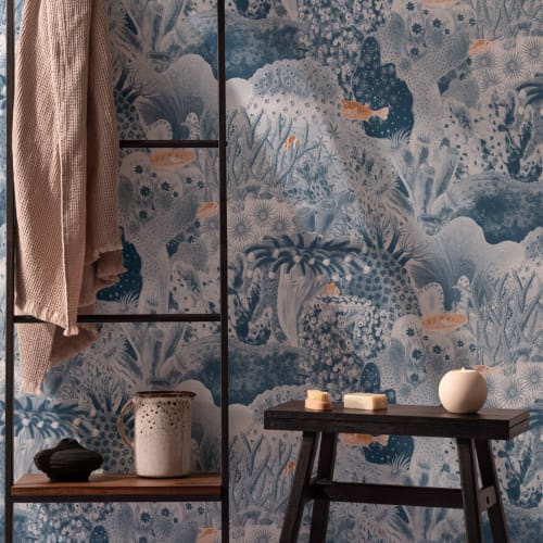 Navy Vintage kuvitukset Marine Life tapetti