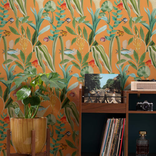 Orange Fish & Plants Coastal Wallpaper