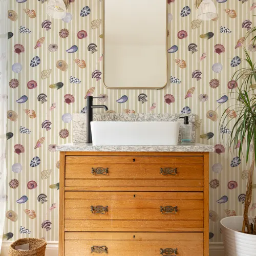Yellow Nautical Shell Pattern Mural Decor Delight