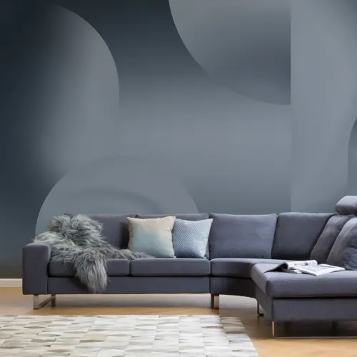 Wandgemälde mit abstrakten Formen im Ombré-Stil in Schwarz und Grau