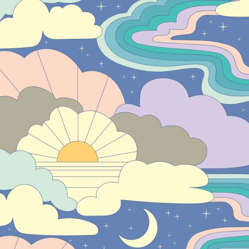 Elizabeth Olwen Cosmic Skyway Mural púrpura