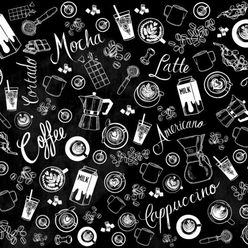 Mural con Motivos de Tazas de Café en Blanco y Negro