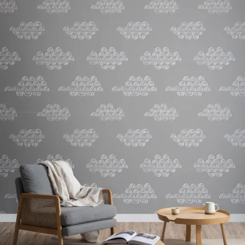 Papier Peint Japonais Gris avec Motif de Nuages