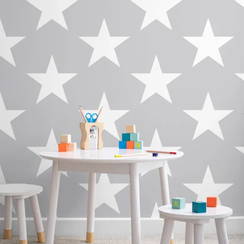 Gray Large Star Repeat Pattern Wallpaper