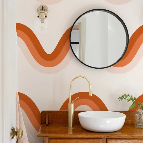Papier Peint des Années 70 avec Vagues Orange