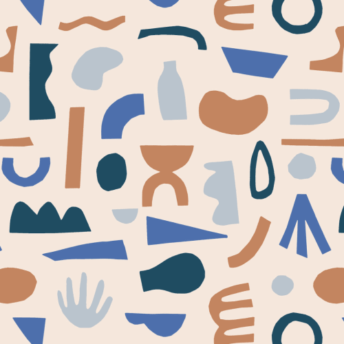 Blue & Neutral Abstract Shapes Repeat Pattern Wallpaper