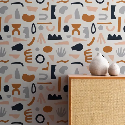 Navy & Neutral Abstract Shapes Repeat Pattern Wallpaper