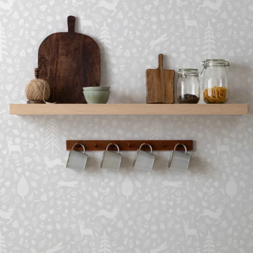 Gray Festive Pattern Scandinavian Folk Art Repeat Pattern Wallpaper