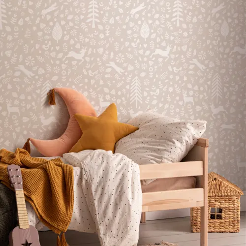 Papel Pintado Festivo con Motivos Folclóricos Escandinavos Beige