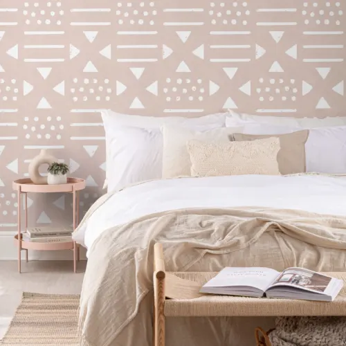 Mural Papel Pintado con Estampado Tribal Rosa y Blanco