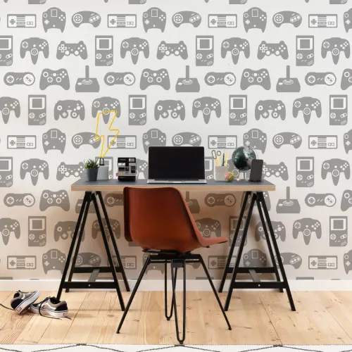Light Gray Retro Game Wallpaper Mural