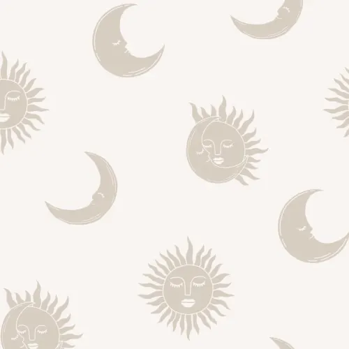 Bohemische Mustertapete mit Sonne und Mond in Beige