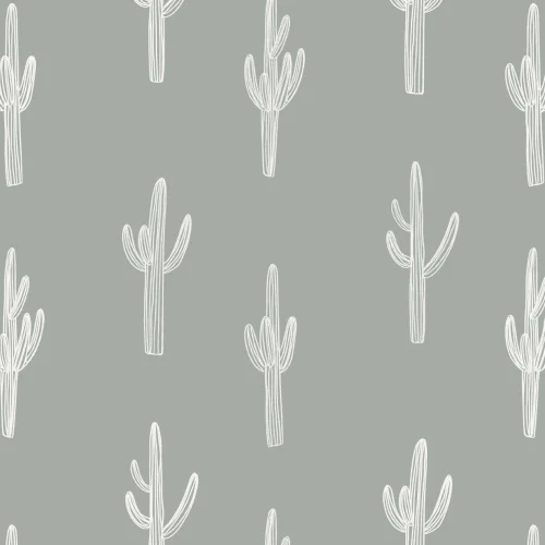 Carta da parati con motivo a ripetizione Cactus Boho verde salvia