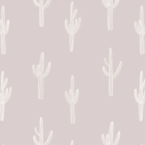 Papel de parede neutro com padrão de repetição Boho de cactos cor-de-rosa