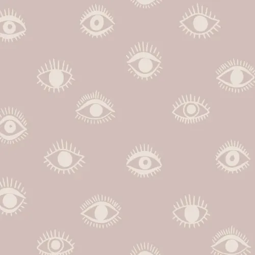 Papel Pintado Beige y Rosa con Estampado de Ilustraciones en Formas de Ojos