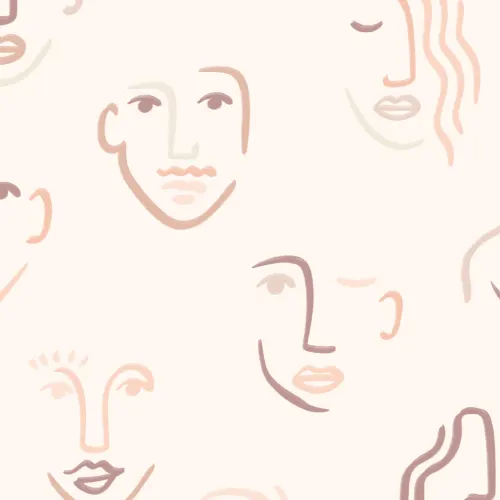 Abstract Faces Neutral Boho Repeat Pattern Wallpaper