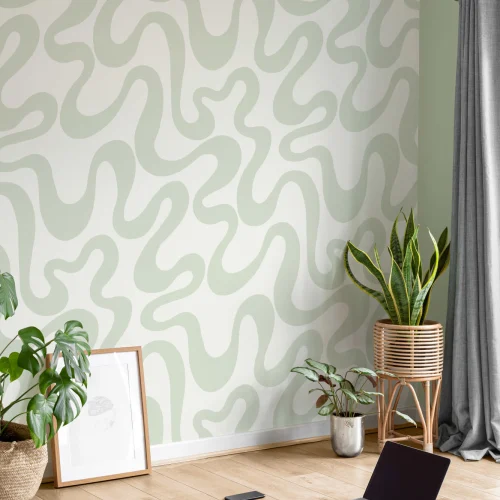 Green Groovy Wiggly Lines Repeat Pattern Wallpaper