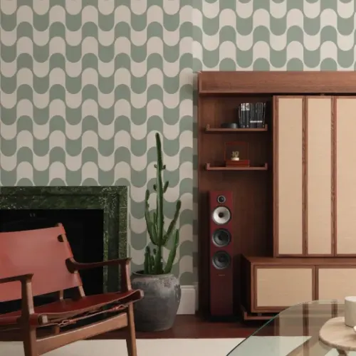 Green Groovy Retro Repeat Pattern Wallpaper
