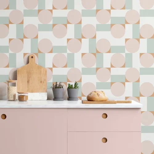 Pink & Blue Pastel Geometric Shapes Wallpaper