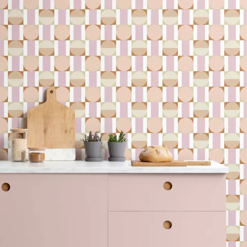 Pink & Orange Pastel Geometric Shapes Wallpaper