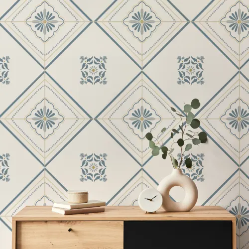 Blue Geometric Tile Classic Wall Mural