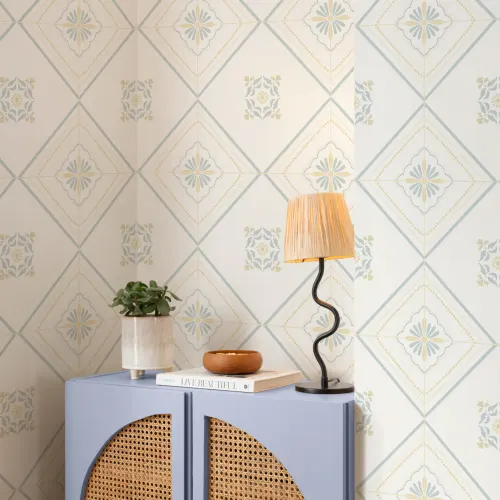Lichtblauw Geometrisch Patroon Victoria Muurschildering